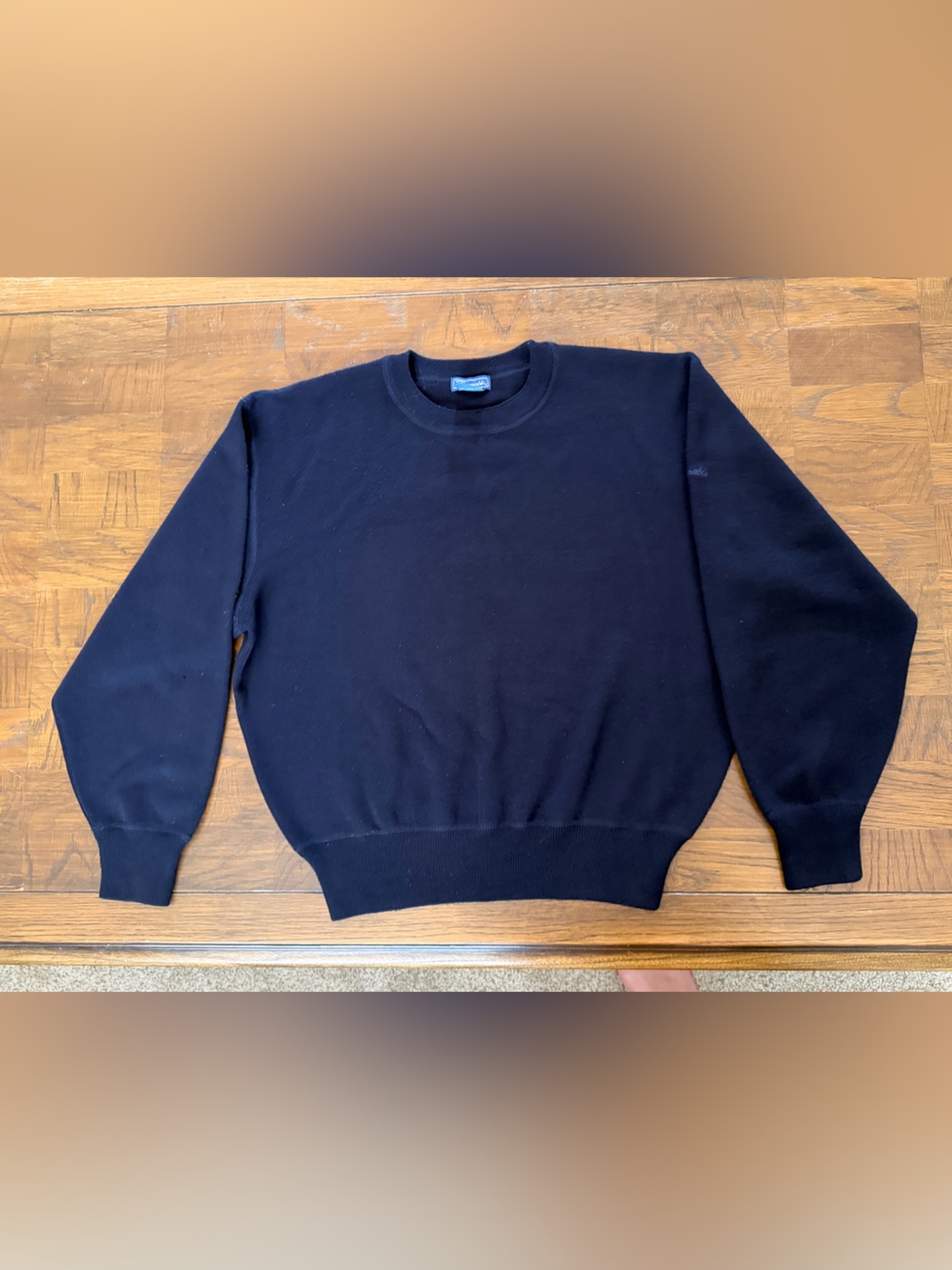 Faconable Navy Crewneck 100% Wool Men's Sweater